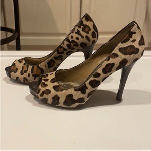 Nine West Leopard Print Peep-Toe Pumps - Brown & Black